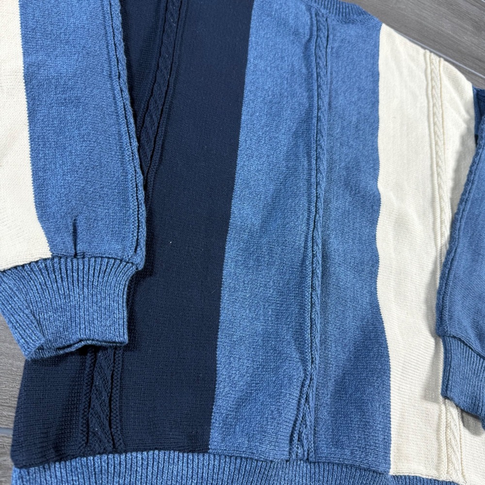 Kenneth Roberts Sweater Medium Blue Vintage Colorblock Cable Knit Cotton - Picture 6 of 6